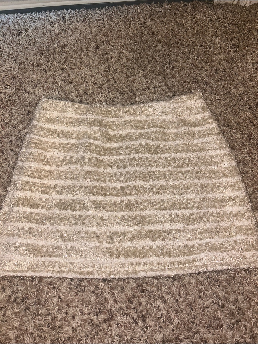 Anna Grace Cream & Beige Striped Textured Mini Skirt